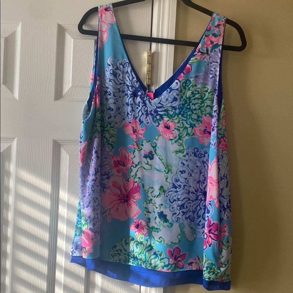 Lilly Pulitzer Floral V-Neck Women's Top - Blue and Pink